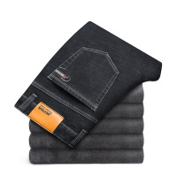 中年牛仔裤加绒加厚柔软保暖裤男士加肥加大码弹力宽松直筒裤jean 42（3尺4）230斤 3095黑色加绒