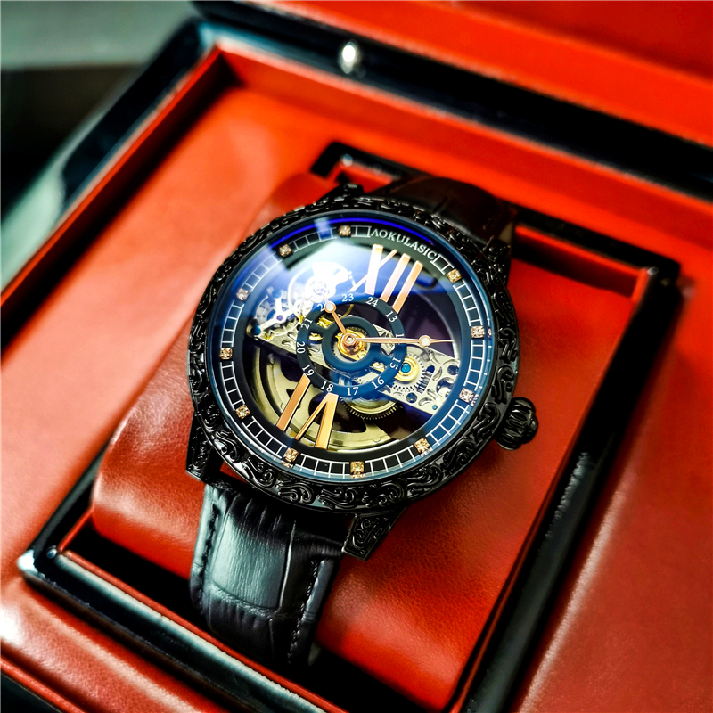 奥古拉斯瑞士工艺全自动机械表男机芯双向动力全镂空男腕表手表男高清大图