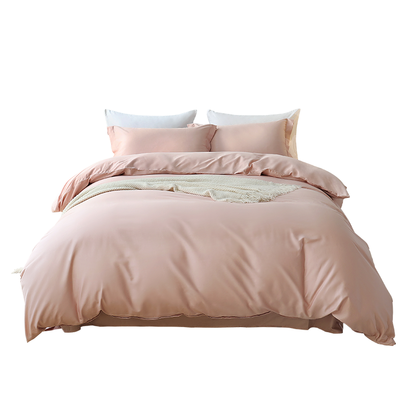 LA MAISON DE SASHA 轻奢80支纯棉四件套 A类标准长绒棉多套件被套床单纯色亲肤透气 活力粉 1.8m/2.0m床适用