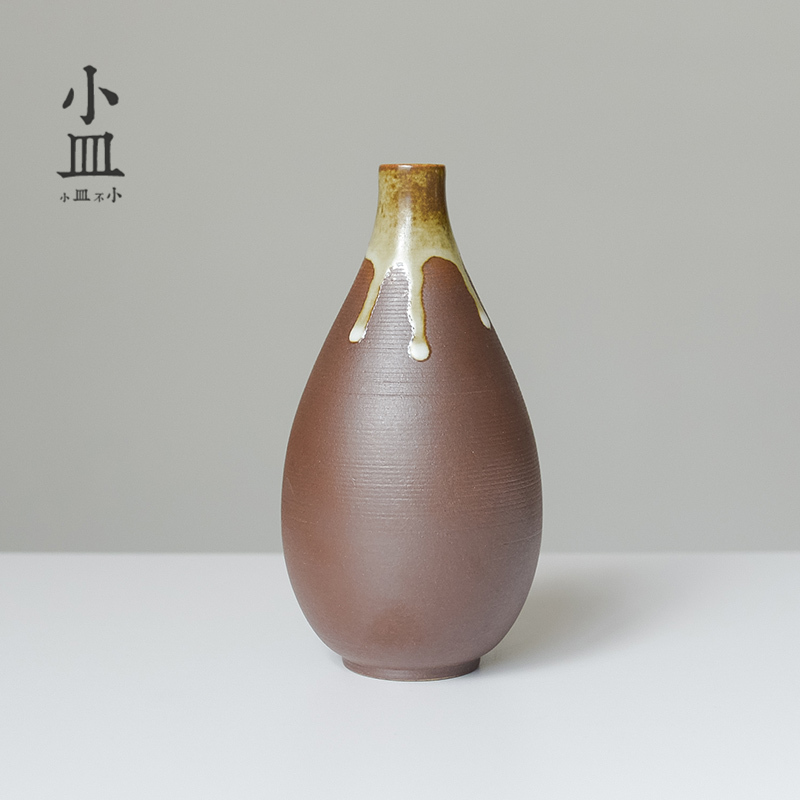 小花瓶摆件客厅插花陶瓷复古禅意现代简约日式茶艺插干花水培花器收纳袋 三维工匠 汉方-花插（芥子黄釉）
