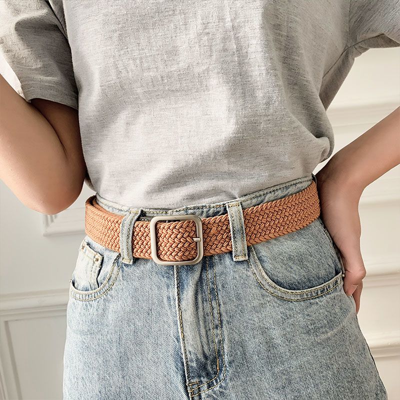 帆布腰带女士弹力编织松紧皮带男女韩版简约百搭休闲ins风裤带潮臻涩