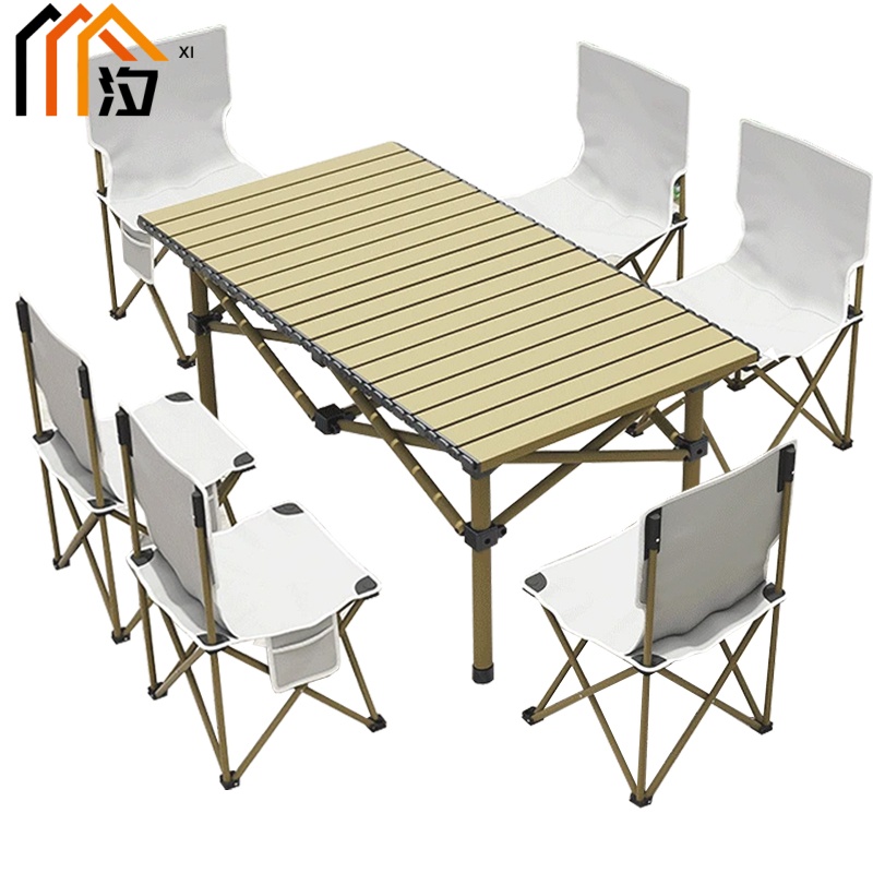 汐户外折叠桌椅一桌六椅套