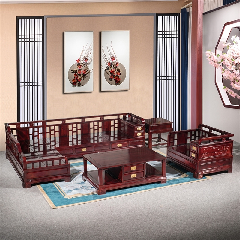 红木沙发非洲酸枝木符象新中式实木沙发转角贵妃沙发酸枝客厅家具组合