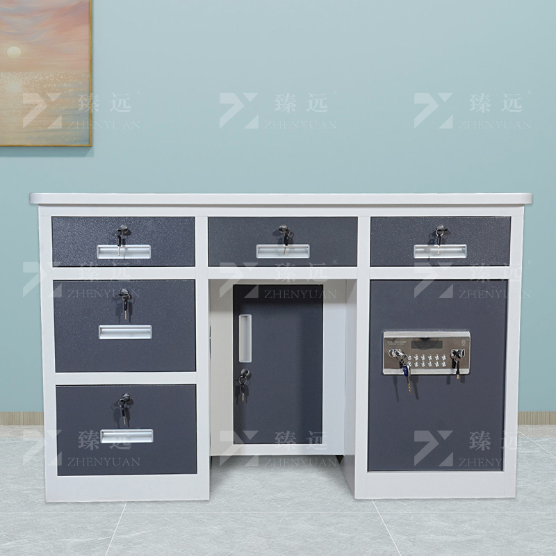 臻远 BXZ-14 钢制保险桌可投币收银财务桌1.2m灰白套五斗电子锁