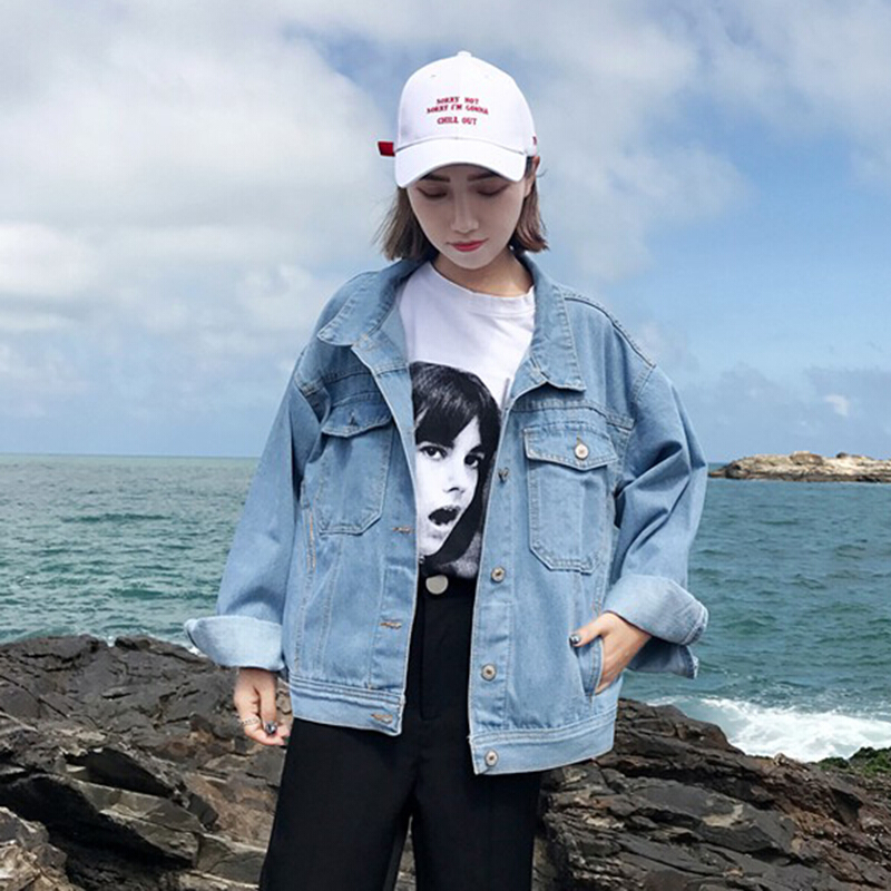牛仔外套女宽松百搭2018春夏新款女装夹克外套女百搭小心机上衣潮浅蓝色