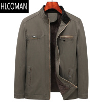 HLCOMAN中老年人男装立领加绒加厚夹克衫爸爸装外套中年男士棉衣