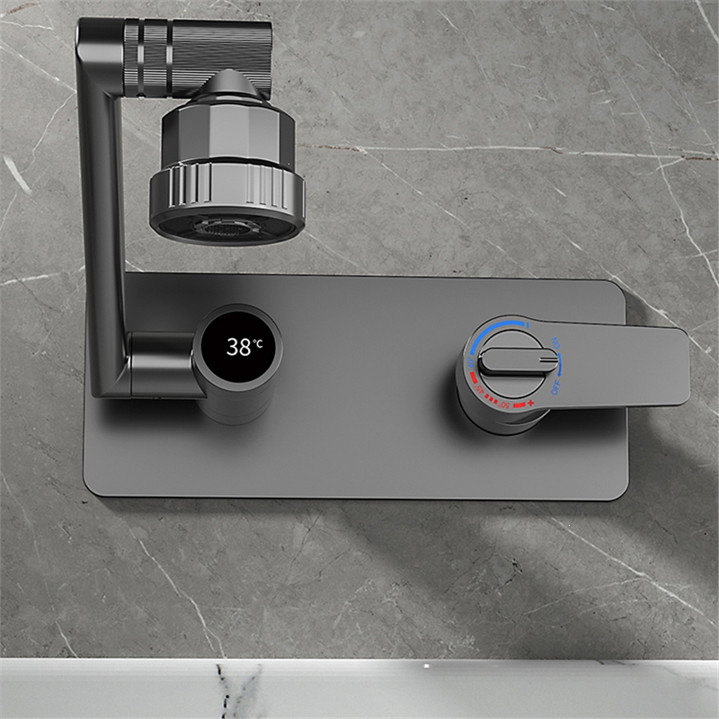 古达入墙式龙头恒温面盆枪灰色暗装嵌入式冷热万向出水墙排水龙头