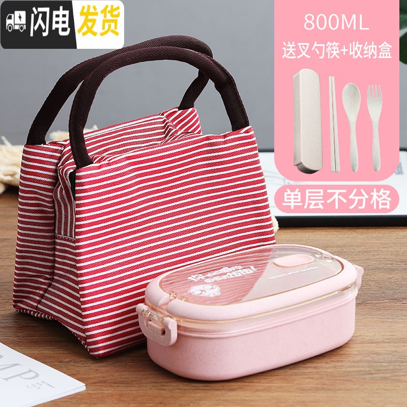 三维工匠小麦秸秆双层饭盒上班族可爱饭盒便当盒分隔型微波炉加热饭盒学生 单层北欧粉+保温袋粉高清大图