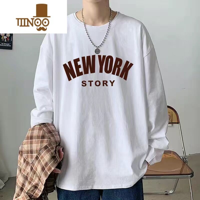 YANXU新款男装长袖t恤字母印花学生圆领卫衣休闲宽松打底衫潮高清大图