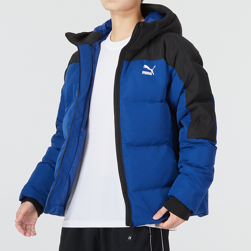 PUMA彪马羽绒服男冬季新款运动服蓝色拼接夹克外套537685-16