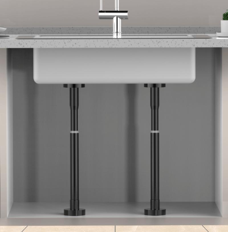 台下盆支撑架厨房水槽洗手盆支架托架家用陶瓷盆洗脸盆固定支撑杆-黑金款【70-120cm】4根装不锈钢可伸缩
