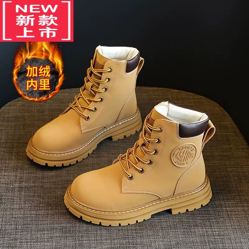 可莉允女童马丁靴2022春秋新款儿童工装英伦风短靴中大童靴子网红大黄靴图片