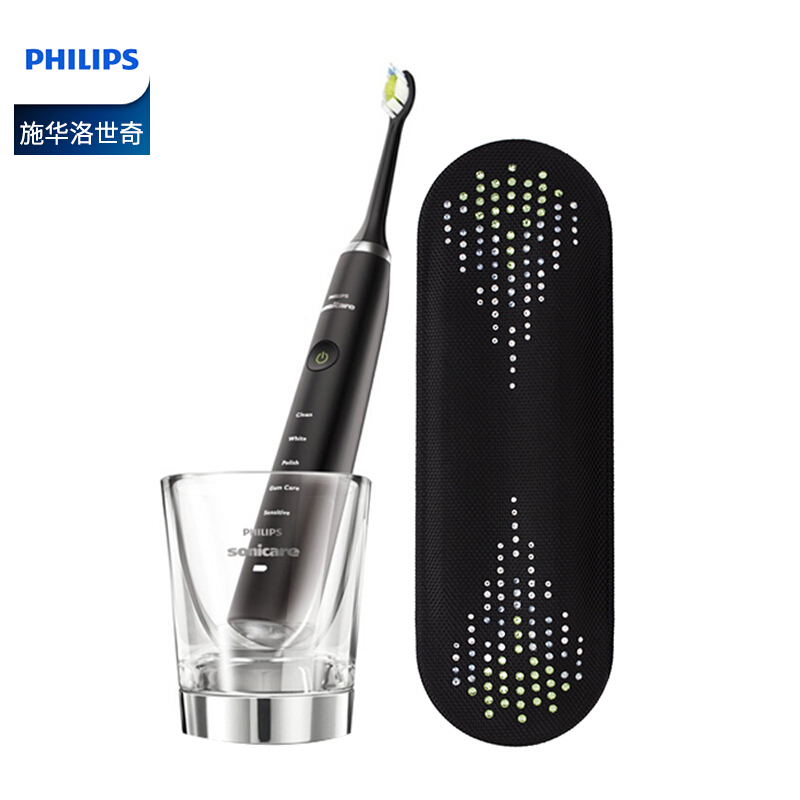 飞利浦(Philips)施华洛世奇合作款 钻石亮白型声波电动牙刷HX9352/04-SW 奢华黑钻