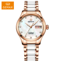 GEMAX/格玛仕专柜正品名牌防水自动机械手表女士休闲时尚潮流大气法国轻奢小众陶瓷镶钻专柜女神腕表情人节礼物礼盒套装