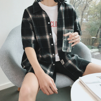 2018新款夏装时尚格子潮男士短袖衬衫港风男青年宽松休闲短衬上衣