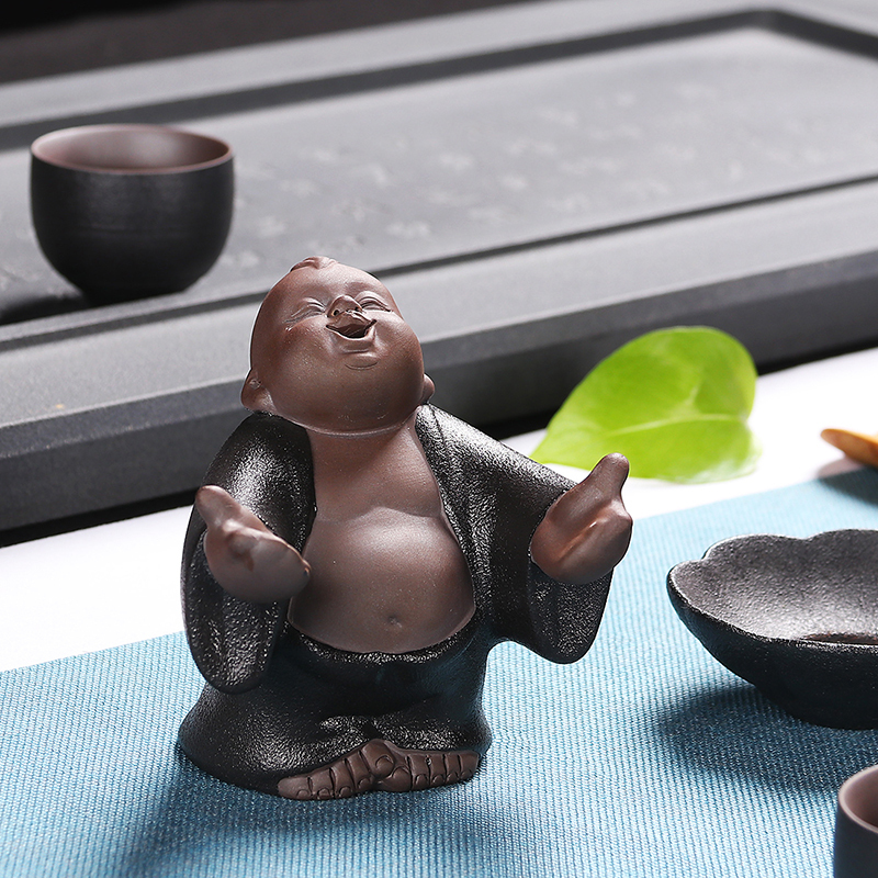 尚帝(shangdi)茶漏创意茶滤粗陶不锈钢泡茶过滤器功夫茶具配件陶瓷简约个性 细哑黑童牧茶漏架高清大图