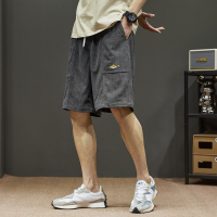 [2.5折价89元]唐狮夏季新款休闲裤男宽松直筒灯芯绒中裤男灰色运动五分裤中裤潮