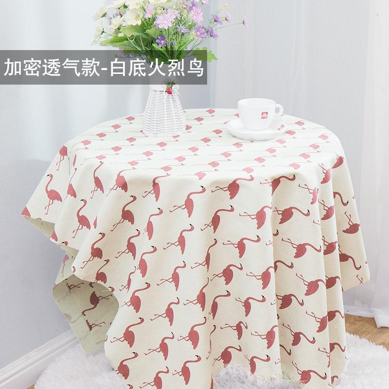格子布沙发布背景布北欧风桌布垫布挂布麻布窗帘棉麻布料_211 默认尺寸 白底火烈鸟（2米价）