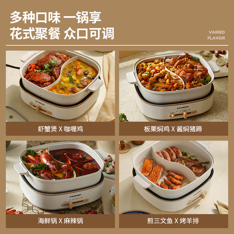 蓝宝(BLAUPUNKT)鸳鸯锅电火锅家用多功能分体式专用6L大容量电煮锅BP-HG05