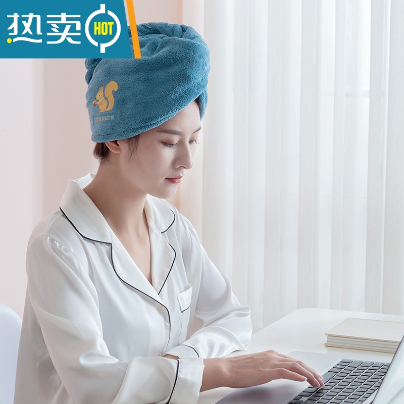 敬平干发帽吸水速干女2022新款加厚浴帽巾洗头擦头发包头毛巾帽子 加厚珊瑚绒[160g 7倍吸水]-蓝色松鼠高清大图