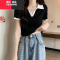 YIBUSHENGV领正肩短袖t恤女2024季新款Polo领设计感小众修身短款甜辣上衣