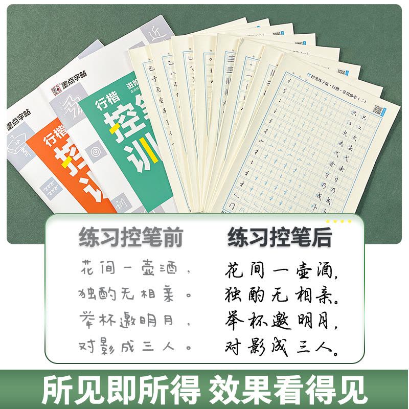 [控笔专项练习簿,笔划+结构+常用字]行楷16本装+赠消字笔+笔芯 [正版]行楷控笔训练字帖练字成人行楷字帖连笔字行书荆图片
