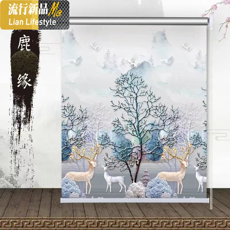 卷帘画免打孔遮光卫生间厕所浴室厨房防油阳台卷拉式升降百叶窗帘 三维工匠高清大图