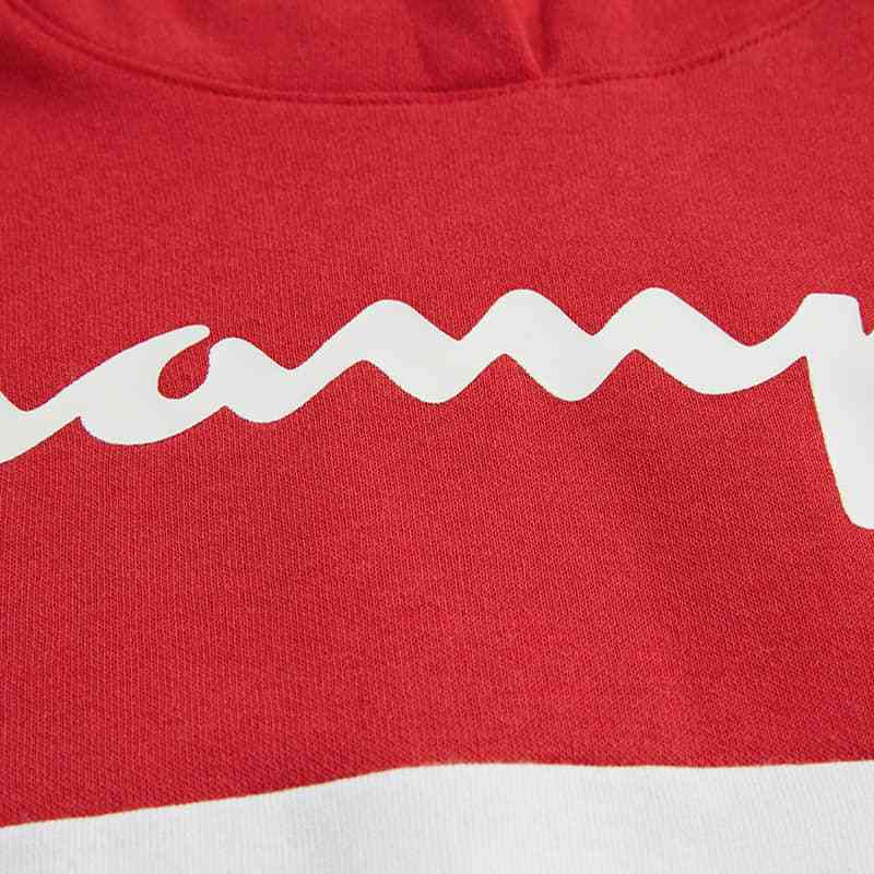 Champion/冠军男女童接拼混纺加绒连帽套头衫经典logo图案高端儿童卫衣/帽衫