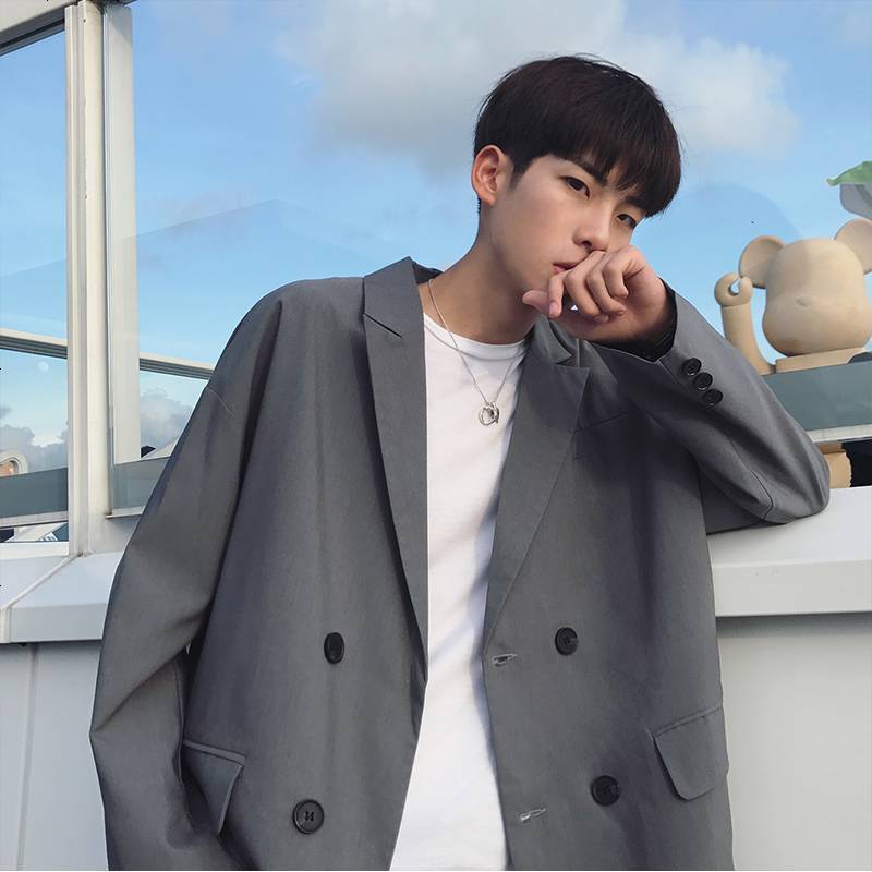 les帅t西装外套男休闲小西服网红同款宽松韩版英伦风潮流单西上衣