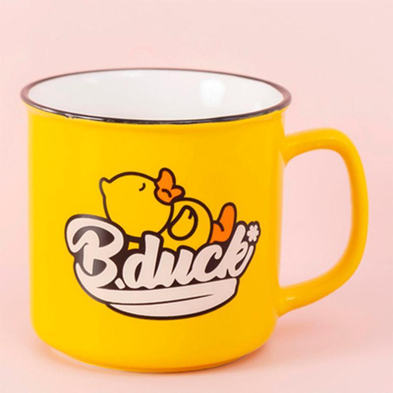 可爱小黄鸭杯子卡通陶瓷杯喝水杯家用宿舍马克杯女学生创意搪瓷杯 仿搪瓷杯(偷懒鸭)
