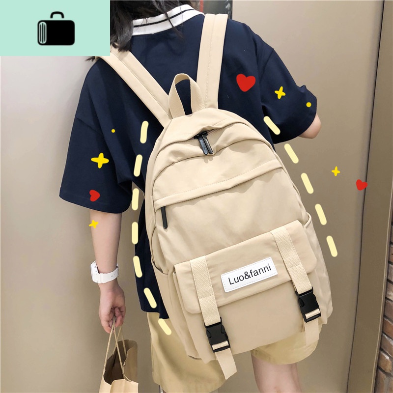 2020校园书包女ins风韩版ulzzang高中大学生背包大容量初中双肩包NEW LAKE 卡其色双插扣款