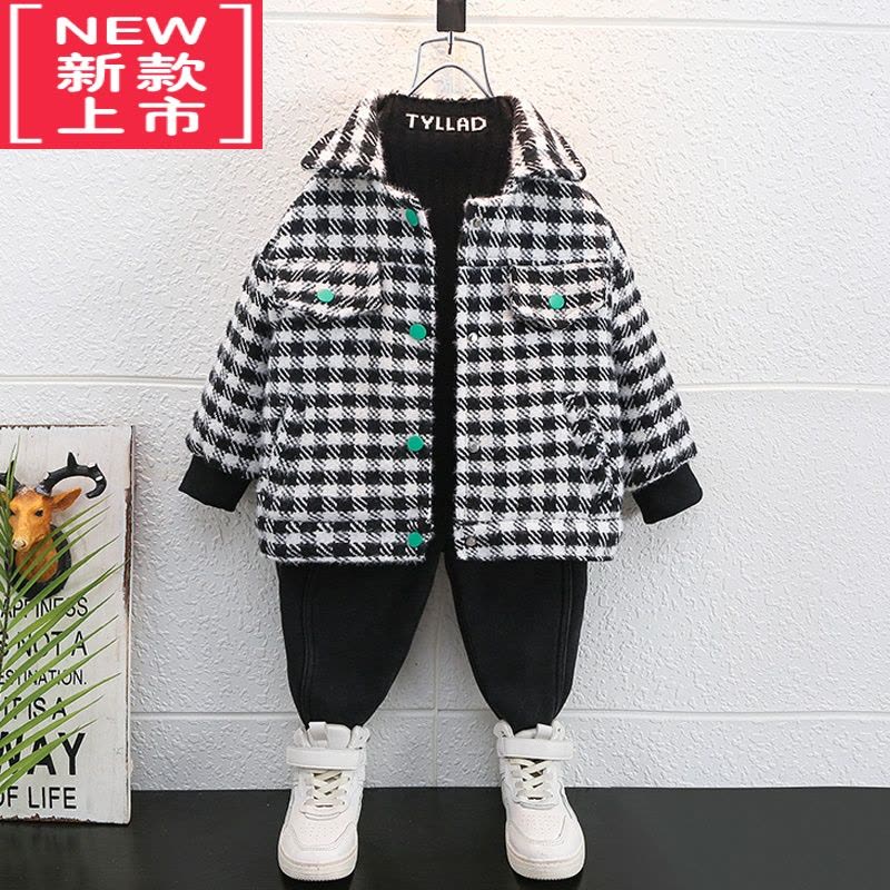 可莉允童装男童夹棉加厚外套2022新款宝宝男孩秋冬装帅气儿童毛呢棉服潮图片