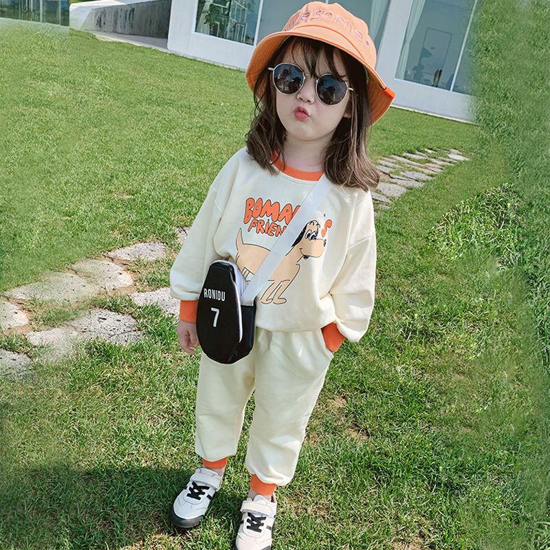 儿童套装女秋季新款2021女童两件套春秋小孩子童装宝宝衣服洋气潮 米白色[上衣] 90 [建议身高80-90cm]