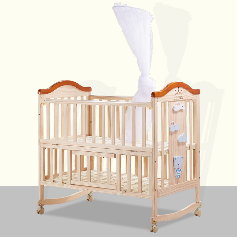 婴蓓婴儿床实木无漆欧式新生儿bb床摇篮床宝宝多功能可变书桌拼接大床