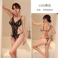 长夜漫漫情趣内衣性感蕾丝诱惑透视装性感火辣免脱开档连体衣1349 均码(80-120斤) 黑色