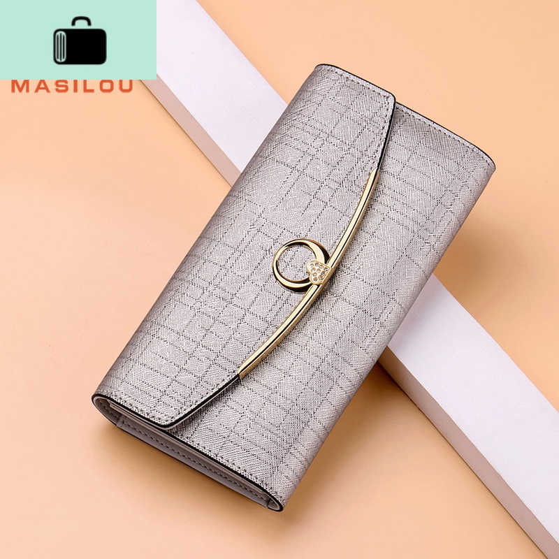 2020新款钱包女长款牛皮手拿包多功能欧美大容量多卡位钱夹NEW LAKE 浅银色