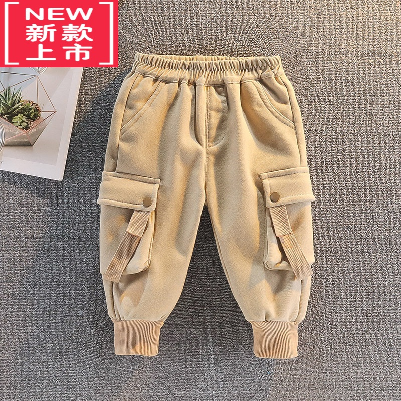 可莉允宝宝加绒裤子小童秋冬装棉裤男童洋气加厚保暖婴儿外穿儿童工装裤保暖裤