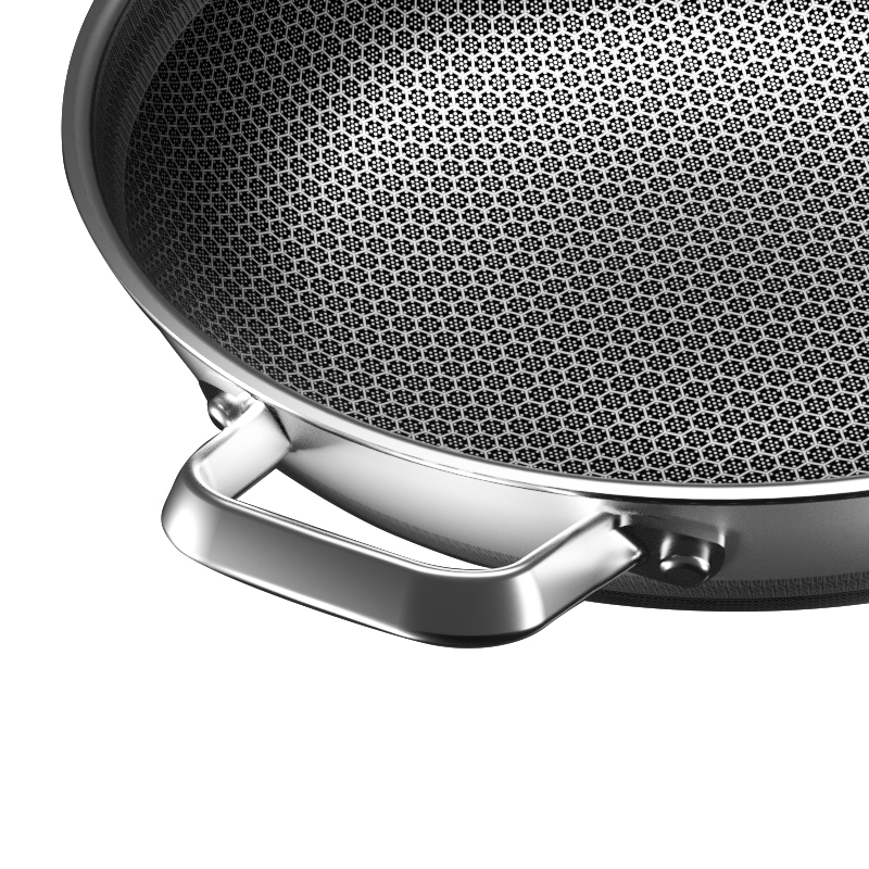 康巴赫乐厨款炒锅不粘锅316L不锈钢炒菜锅34cm加大号少油烟双面花纹蜂窝平底电磁炉燃气通用高清大图