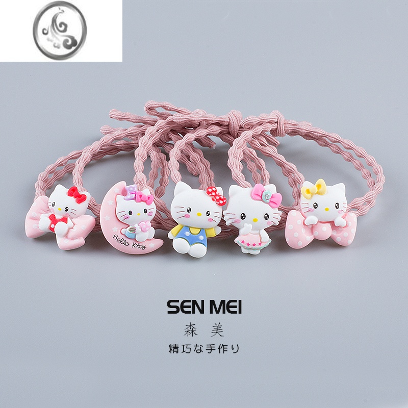 JiMi可爱kitty猫发圈网红ins少女头绳甜美发饰扎头发绳橡皮筋女生皮套 全套kitty猫-5条装 均码