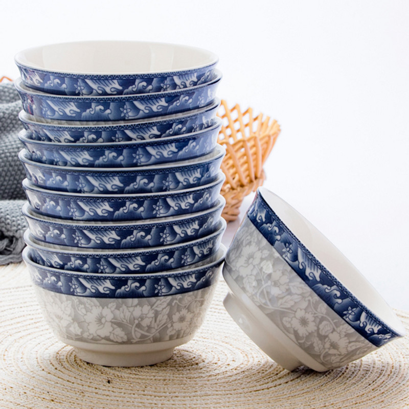 风源日式餐具米饭碗陶瓷釉下彩45英寸吃饭碗家用10只装