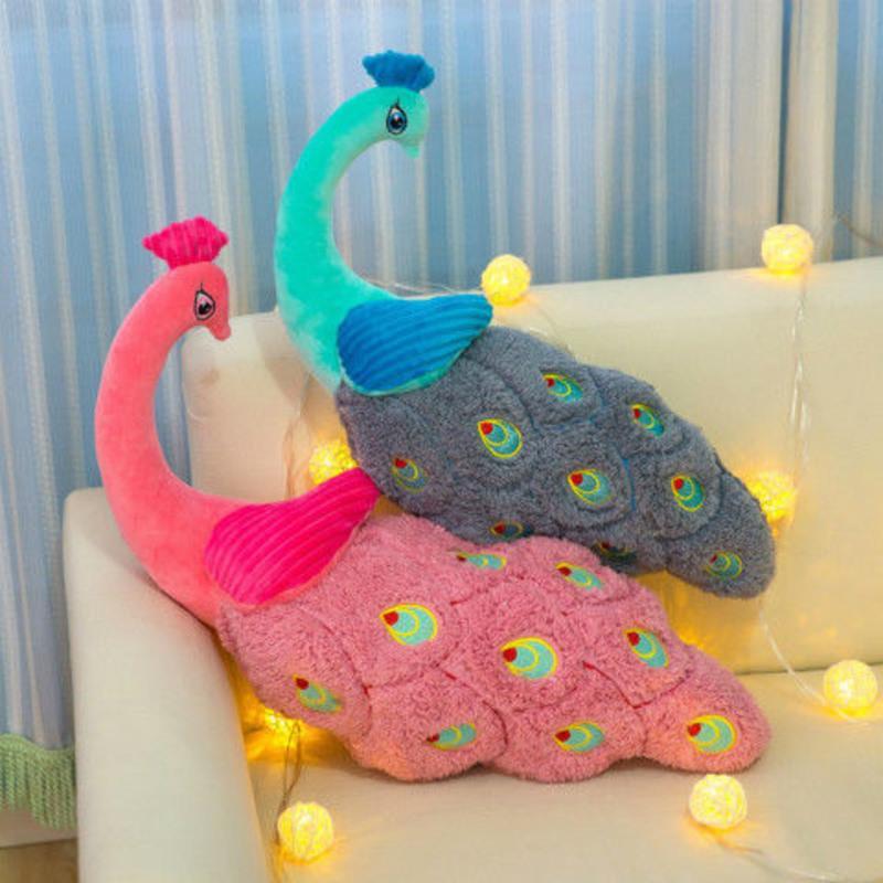 创意毛绒玩具抱枕女生布娃娃孔雀公仔可爱儿童生日礼物大号玩偶 蓝色