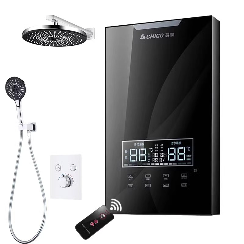 志高变频恒温即热式电热水器家用快速过水热卫生间速热式小型洗澡玛瑙黑 8000W蜂窝遥控款[升级漏保]高清大图