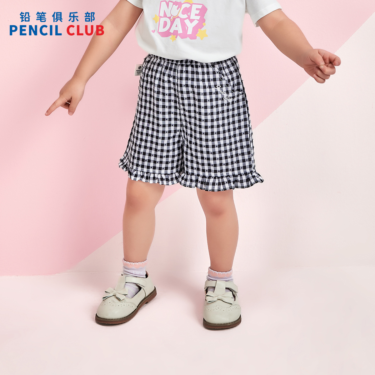 [1件3.5折价:35元]铅笔俱乐部2025年夏装新品女小童短裤儿童格子五分裤宝宝针织裤子