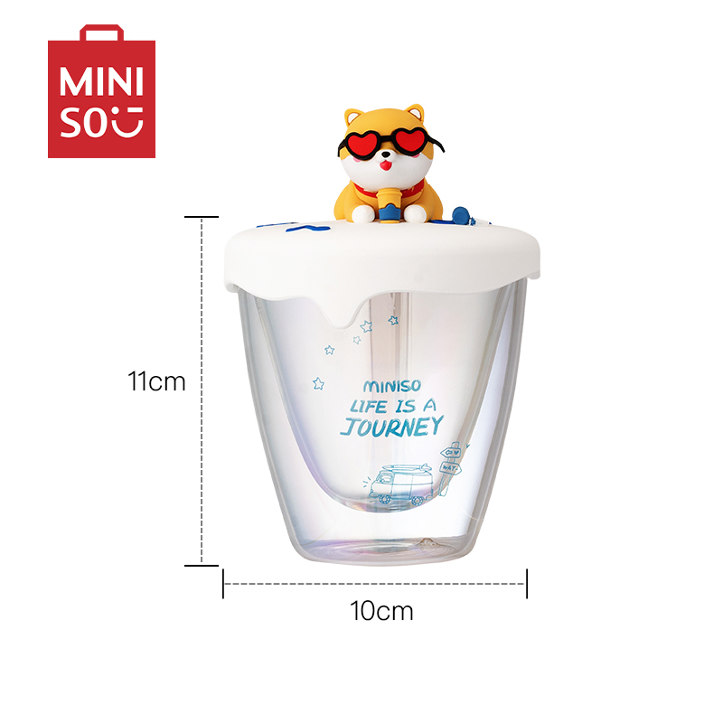 名创优品(miniso) 萌犬旅行系列双层玻璃杯(295mL)[柴犬杯]