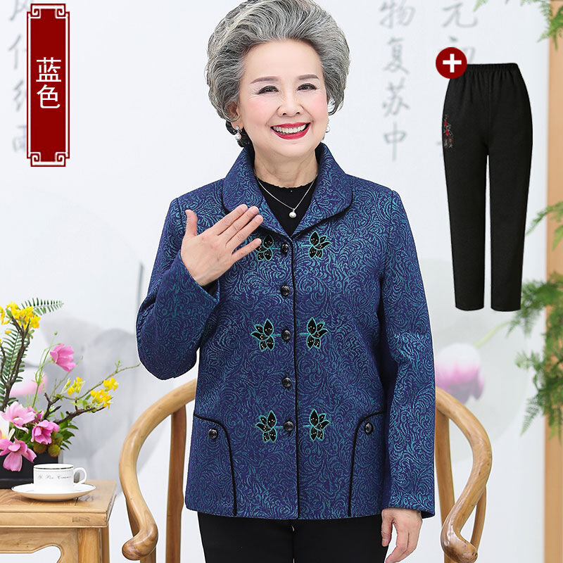 迪鲁奥(DILUAO)轻奢品质中老年人秋装女妈妈装翻领开衫老人衣服奶奶春秋薄款婆婆服装