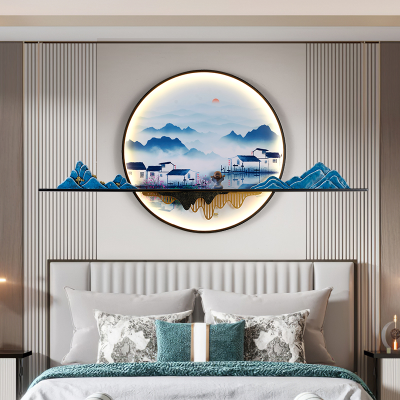 克罗斯塔 新中式壁画灯带灯山水画餐厅背景3d立体客厅沙发背景墙中式挂画壁灯