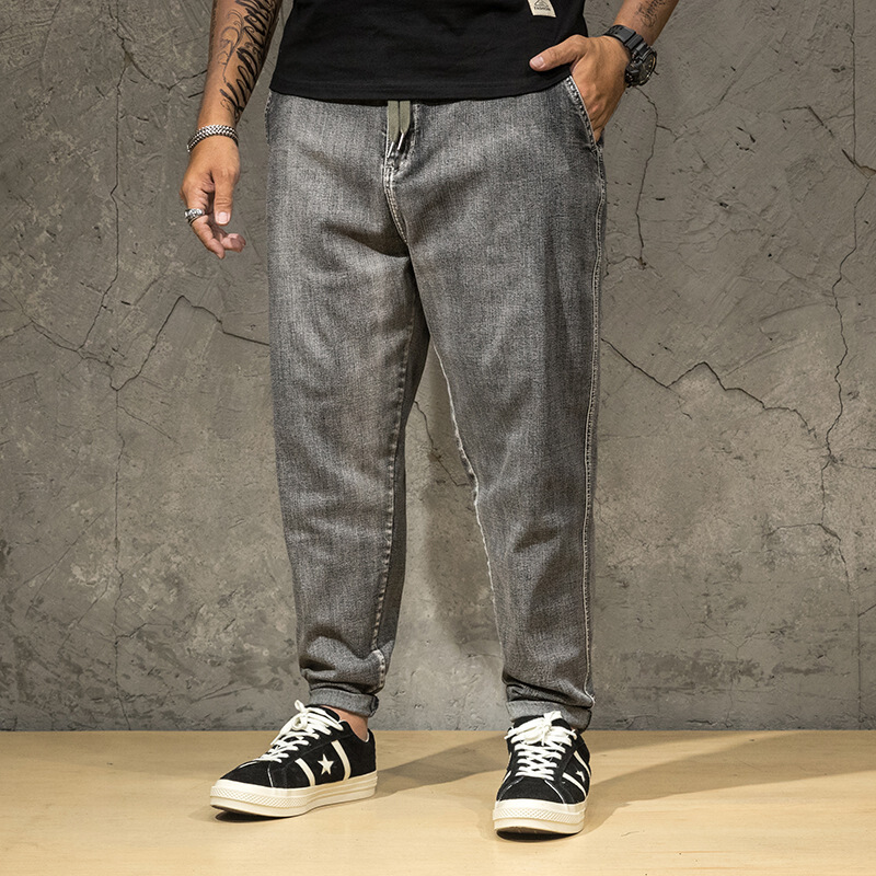 2020束脚哈伦牛仔长裤男特大号裤宽松胖人200帅气薄款透气帅气裤子