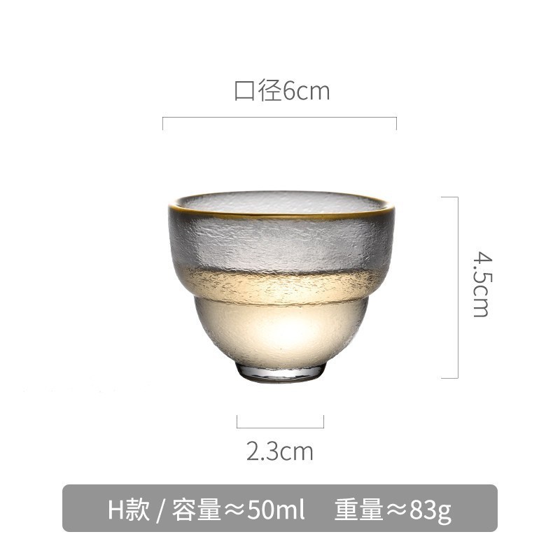 家柏饰(CORATED)手工玻璃茶杯单个小号喝茶品茗高温斗笠透明金边功夫日式小杯子高清大图