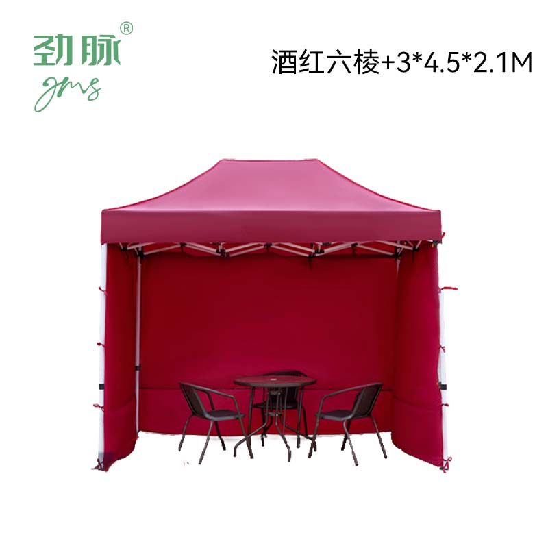 劲脉 三面防雨帐篷 酒红六棱+3*4.5*2.1M 顶高清大图