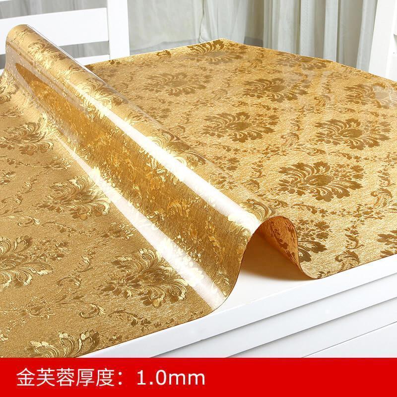家柏饰(CORATED)北欧金色拉丝印花PVC软玻璃长方形餐桌垫茶几垫桌布防水防油免洗高清大图